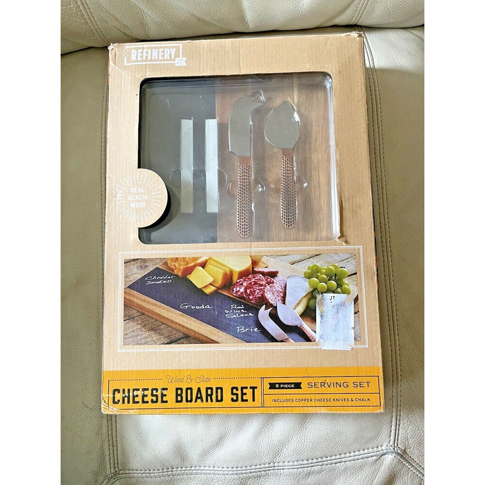 Cheese Board Set 5 Piece Serving Set Refinery Wood And Slate  Real Acacia Wood